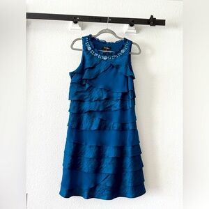 SL Fashions Blue (almost dark teal) Rhinestoned Mini Dress Sz 16 EUC